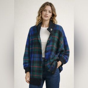 Vintage I.B. Diffusion Mohair Blend Tartan Button-Up Cardigan Sweater Women's M